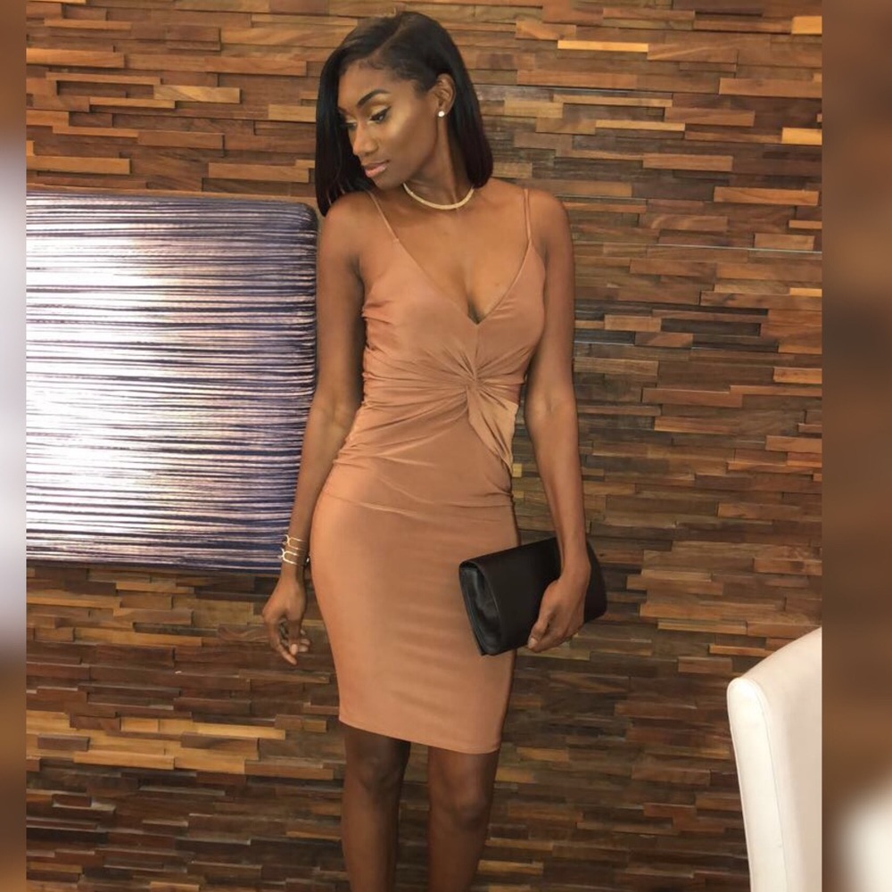 Silky beige sexy cocktail dress